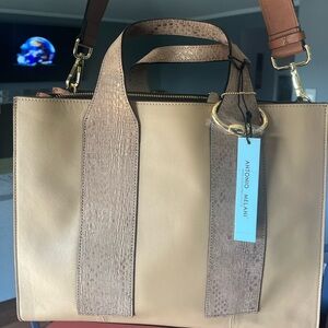 ANTONIO MELANI Beige and Brown Tote Bag
